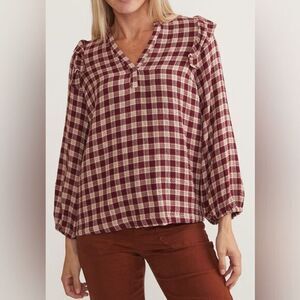 NEW Marine Layer Blouse Jamie Gingham Ruffle Top PINK PLAID NWT